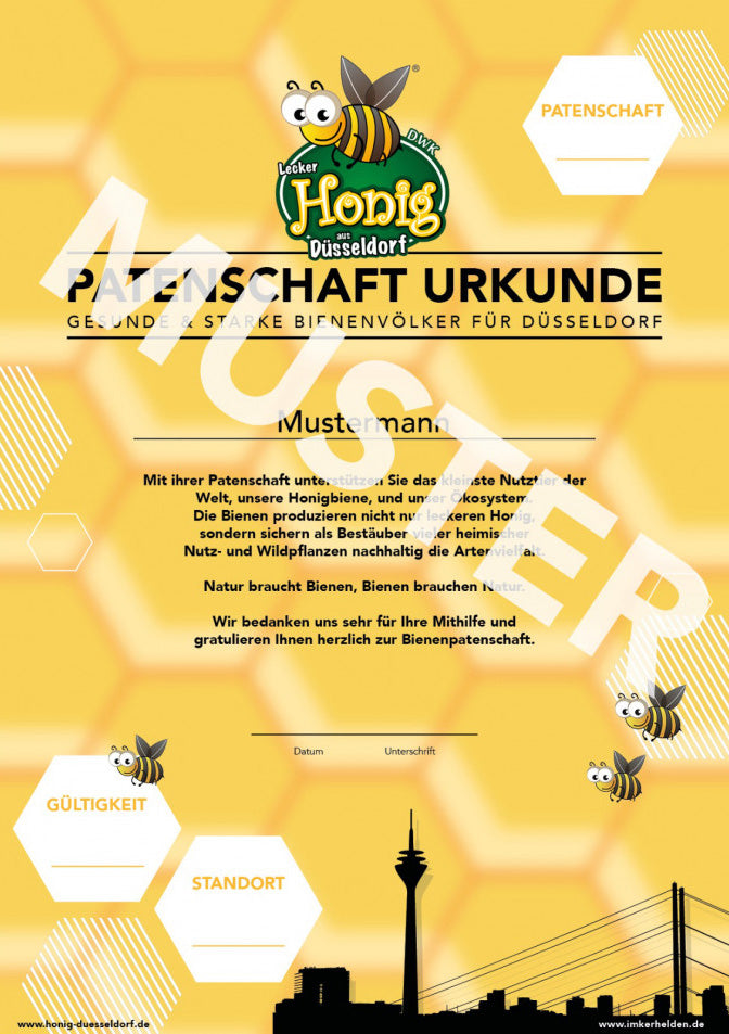 Bienenpatenschaft Urkunde und Honiggläser – Imkerhelden Düsseldorf